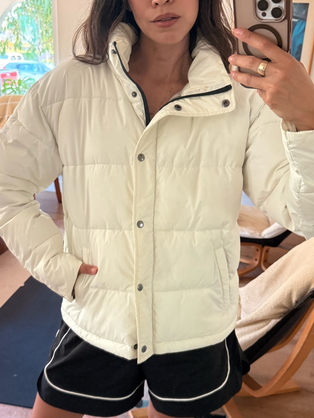 Ivory Puffer Jacket - Classic Quilted Winter Coat
